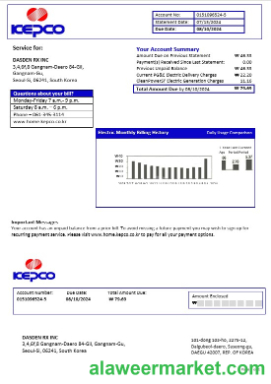 South Korea Electric Power Corporation electricity business utility bill template in Word and PDF formats